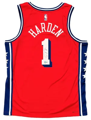 James Harden 76ers Signed Jordan Brand Red Nike Statement Swingman Jersey BAS