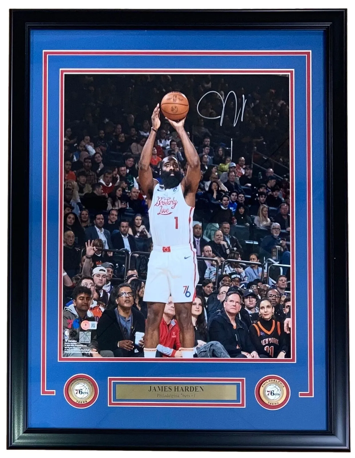 James Harden Signed Framed 16x20 Philadelphia 76ers White Jersey Photo BAS ITP