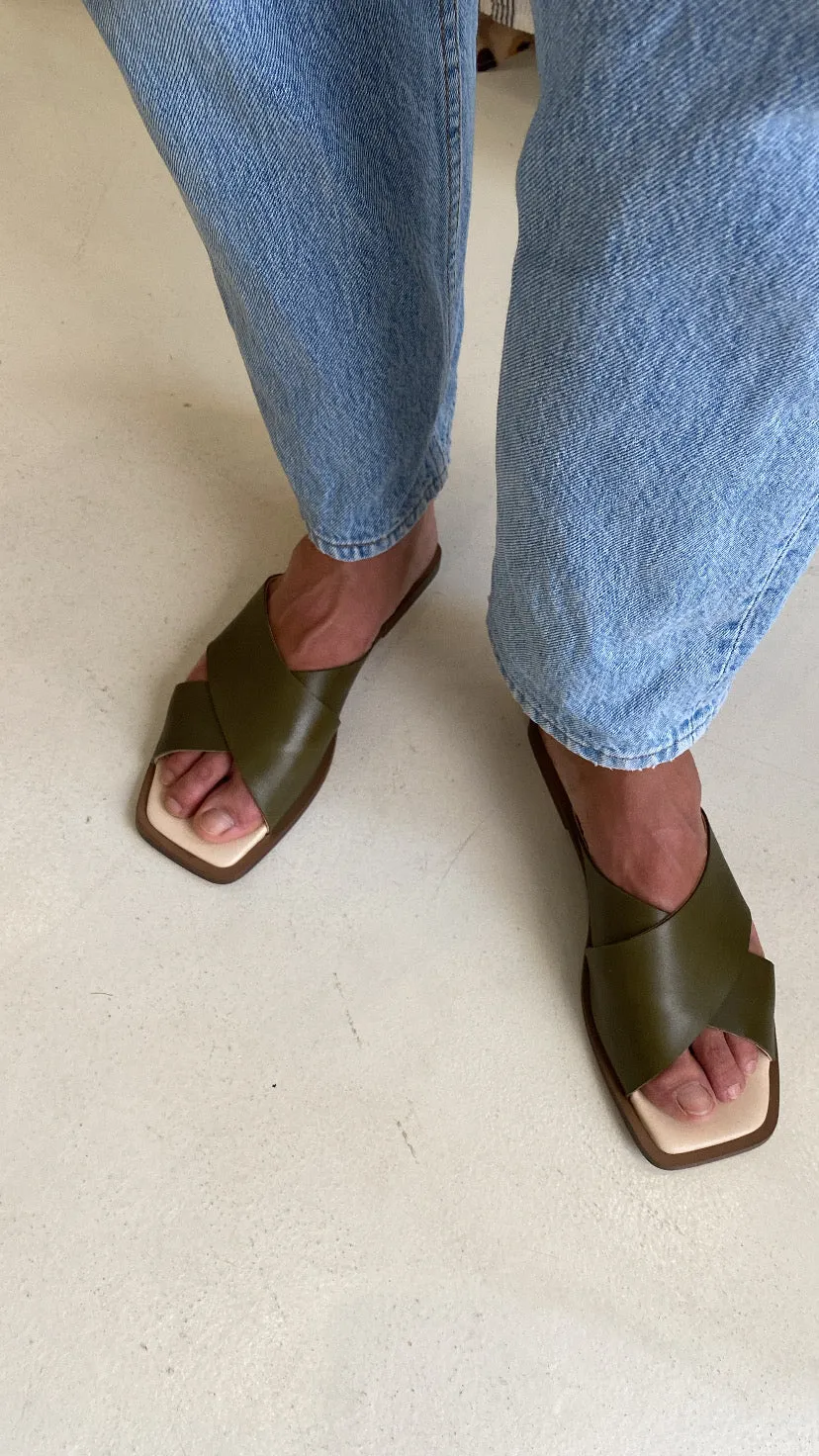 Khaki Crossed Sandals