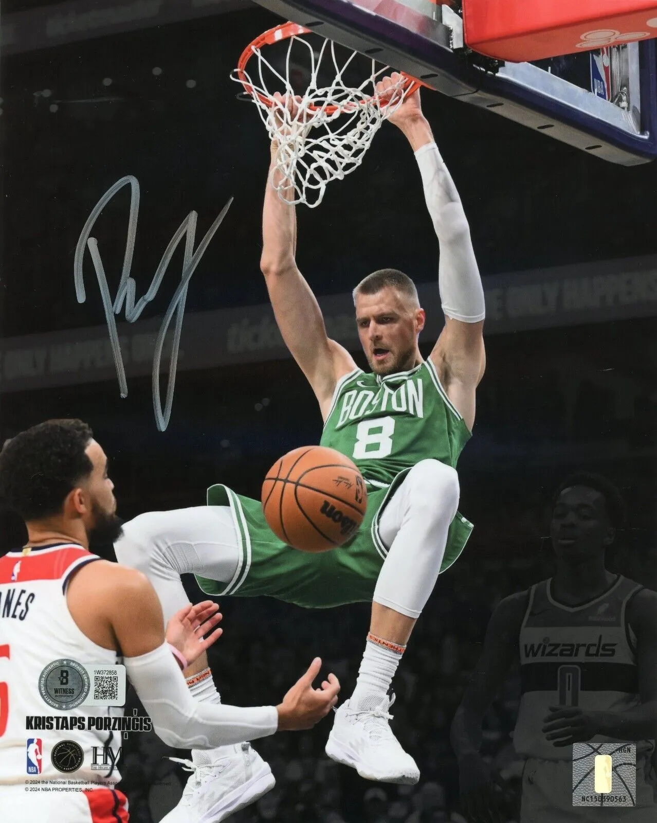 Kristaps Porzingis Boston Celtics Signed Dunk Spotlight 8x10 Photo BAS