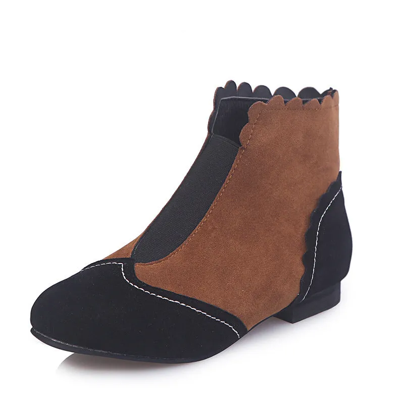 Large Size Boots Autumn and Winter Round Head Low with Martin Boots Female