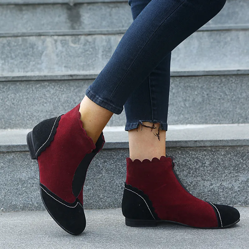 Large Size Boots Autumn and Winter Round Head Low with Martin Boots Female