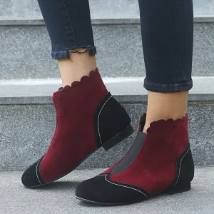 Large Size Boots Autumn and Winter Round Head Low with Martin Boots Female