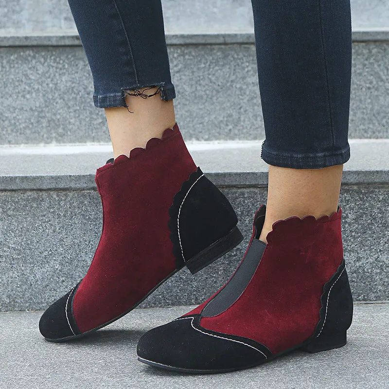Large Size Boots Autumn and Winter Round Head Low with Martin Boots Female