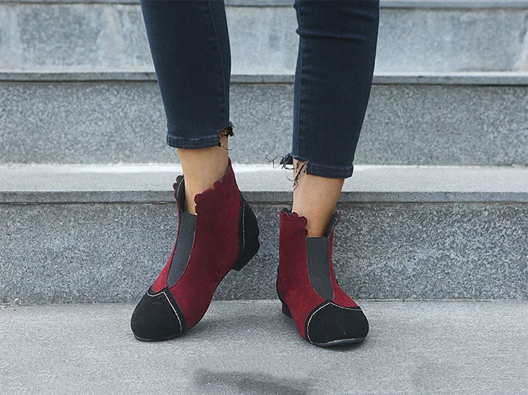 Large Size Boots Autumn and Winter Round Head Low with Martin Boots Female