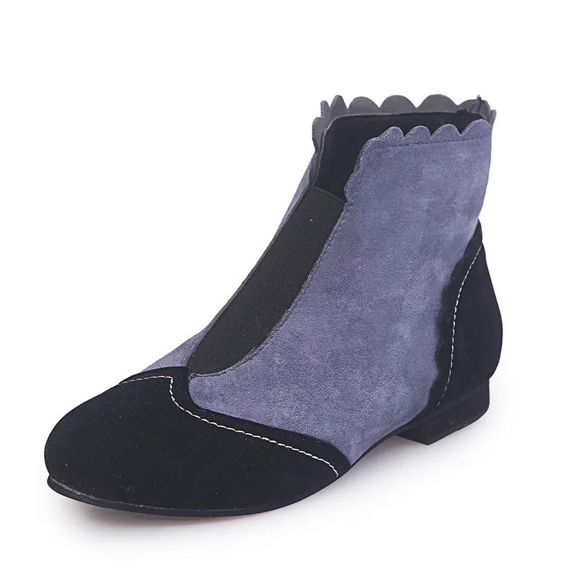 Large Size Boots Autumn and Winter Round Head Low with Martin Boots Female