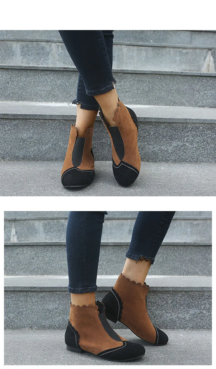 Large Size Boots Autumn and Winter Round Head Low with Martin Boots Female