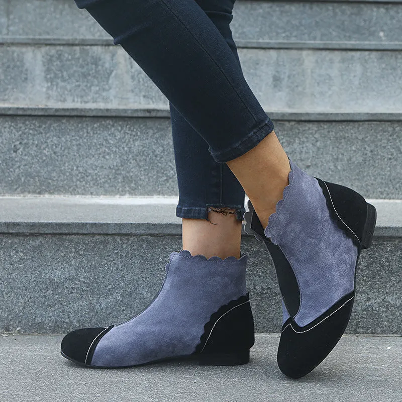 Large Size Boots Autumn and Winter Round Head Low with Martin Boots Female