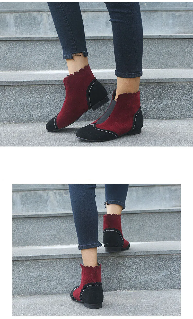 Large Size Boots Autumn and Winter Round Head Low with Martin Boots Female