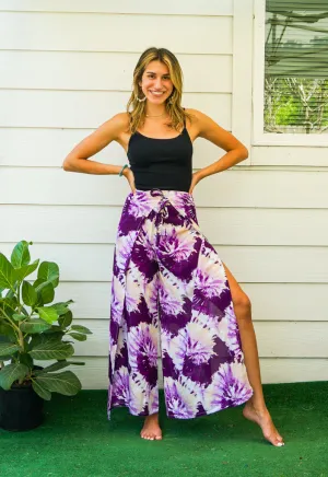 Lavender Swirl Tie Dye Palazzo Wrap Pants
