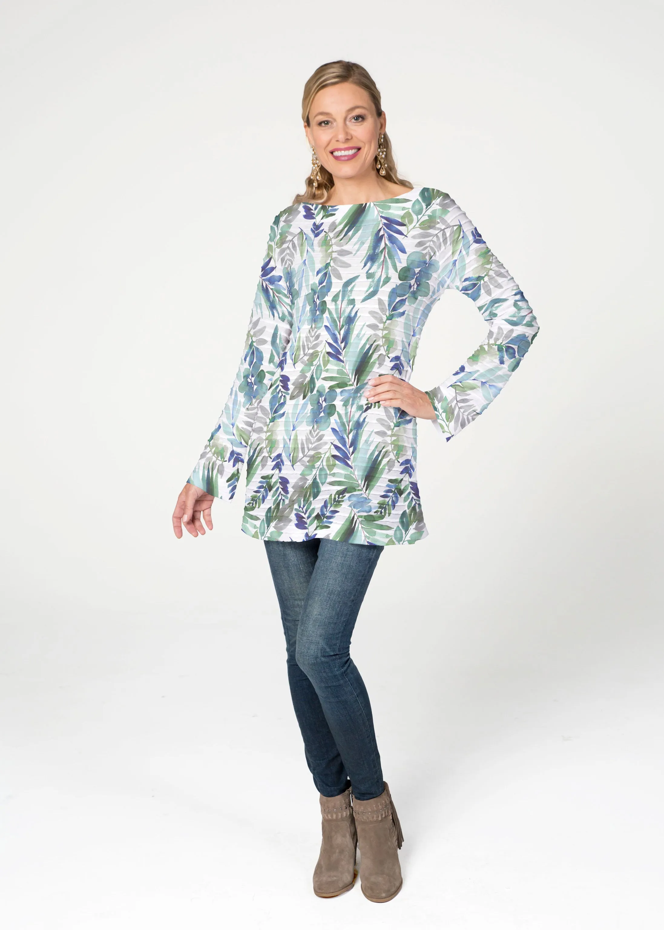 Leah Leaves (16258) ~ Banded Boatneck Tunic