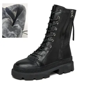Leather Women's Platform Winter Boots  Fashion Style Women Chunky Martin Boot Ladies Shoes Zipper Female footwear