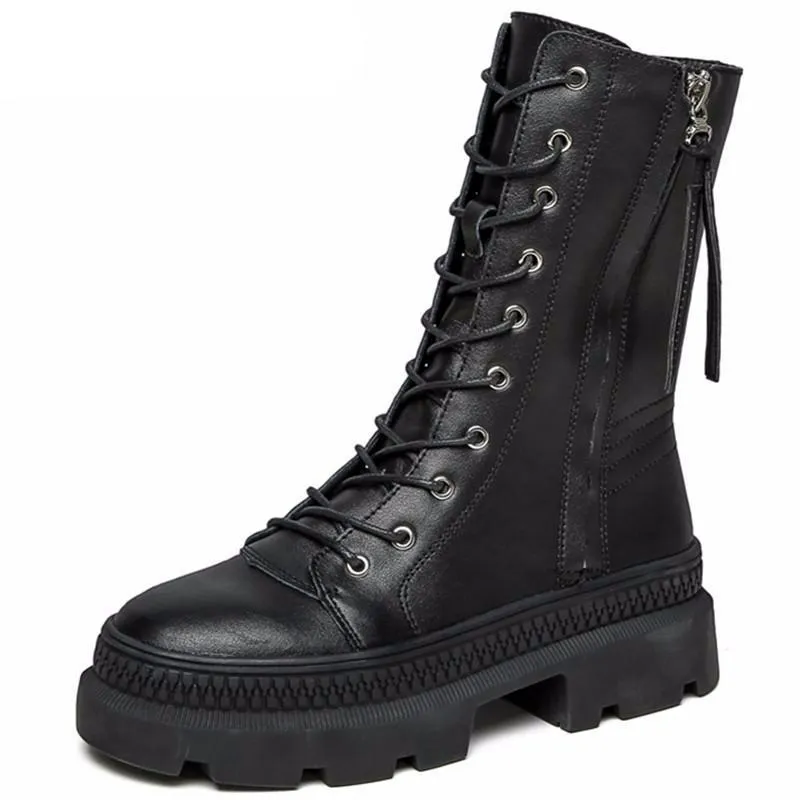 Leather Women's Platform Winter Boots  Fashion Style Women Chunky Martin Boot Ladies Shoes Zipper Female footwear