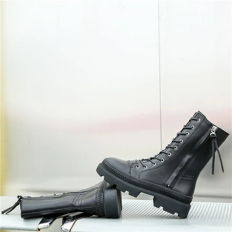 Leather Women's Platform Winter Boots  Fashion Style Women Chunky Martin Boot Ladies Shoes Zipper Female footwear