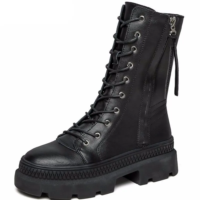 Leather Women's Platform Winter Boots  Fashion Style Women Chunky Martin Boot Ladies Shoes Zipper Female footwear