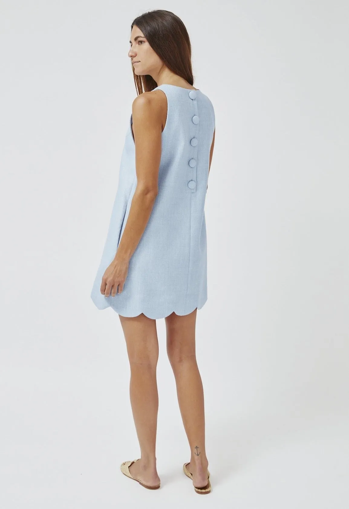 Lisa Marie Fernandez scallop vintage blue weave raffia shift dress mini