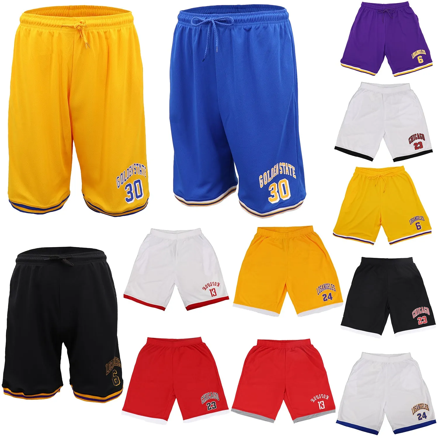 Men's Basketball Sports Shorts Gym Jogging Swim Board Boxing Sweat Casual Pants, Yellow - Golden State 30, S