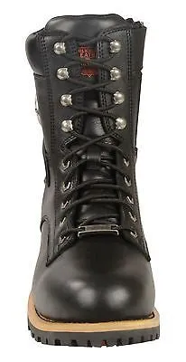 MEN'S GENUINE LEATHER MOTORCYCLE LACE TO TOE BOOT WITH SIDE ZIPPER THICK LEATHER