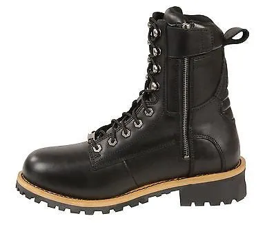 MEN'S GENUINE LEATHER MOTORCYCLE LACE TO TOE BOOT WITH SIDE ZIPPER THICK LEATHER