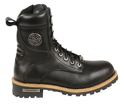 MEN'S GENUINE LEATHER MOTORCYCLE LACE TO TOE BOOT WITH SIDE ZIPPER THICK LEATHER