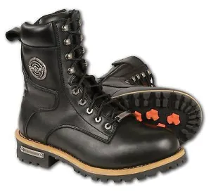 MEN'S GENUINE LEATHER MOTORCYCLE LACE TO TOE BOOT WITH SIDE ZIPPER THICK LEATHER