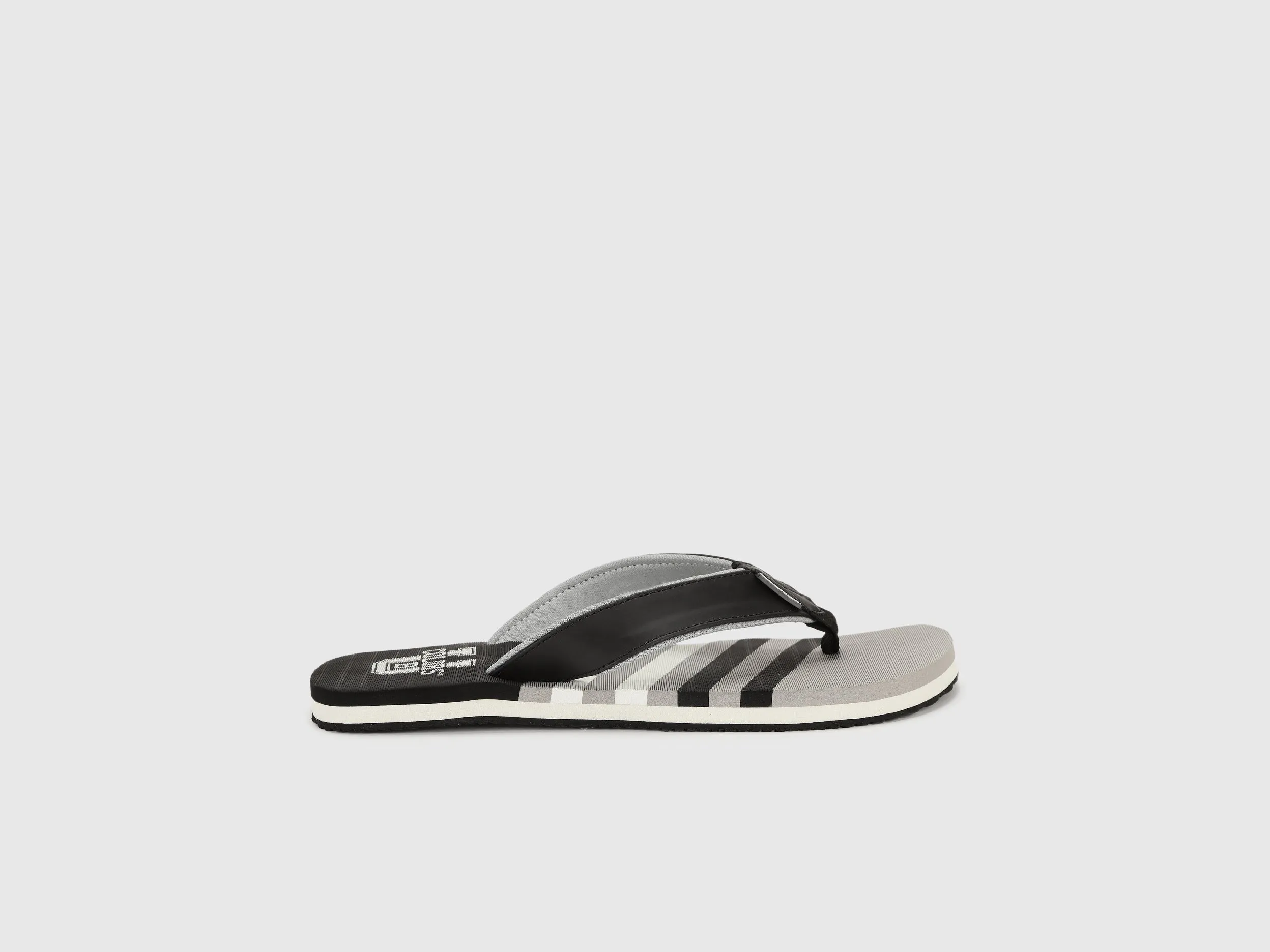 Men's Grey & Black Striped Thong Flip-Flops