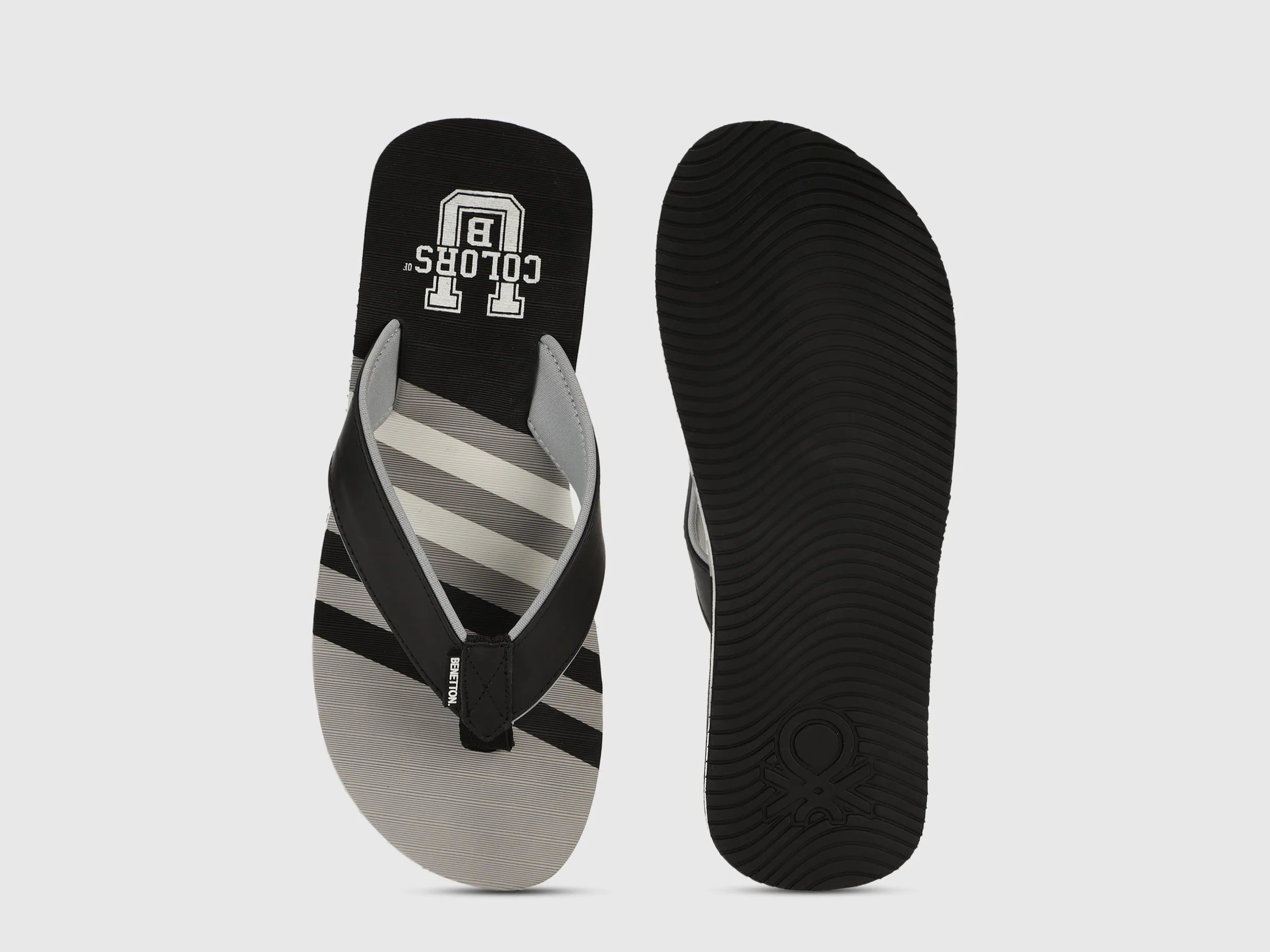 Men's Grey & Black Striped Thong Flip-Flops