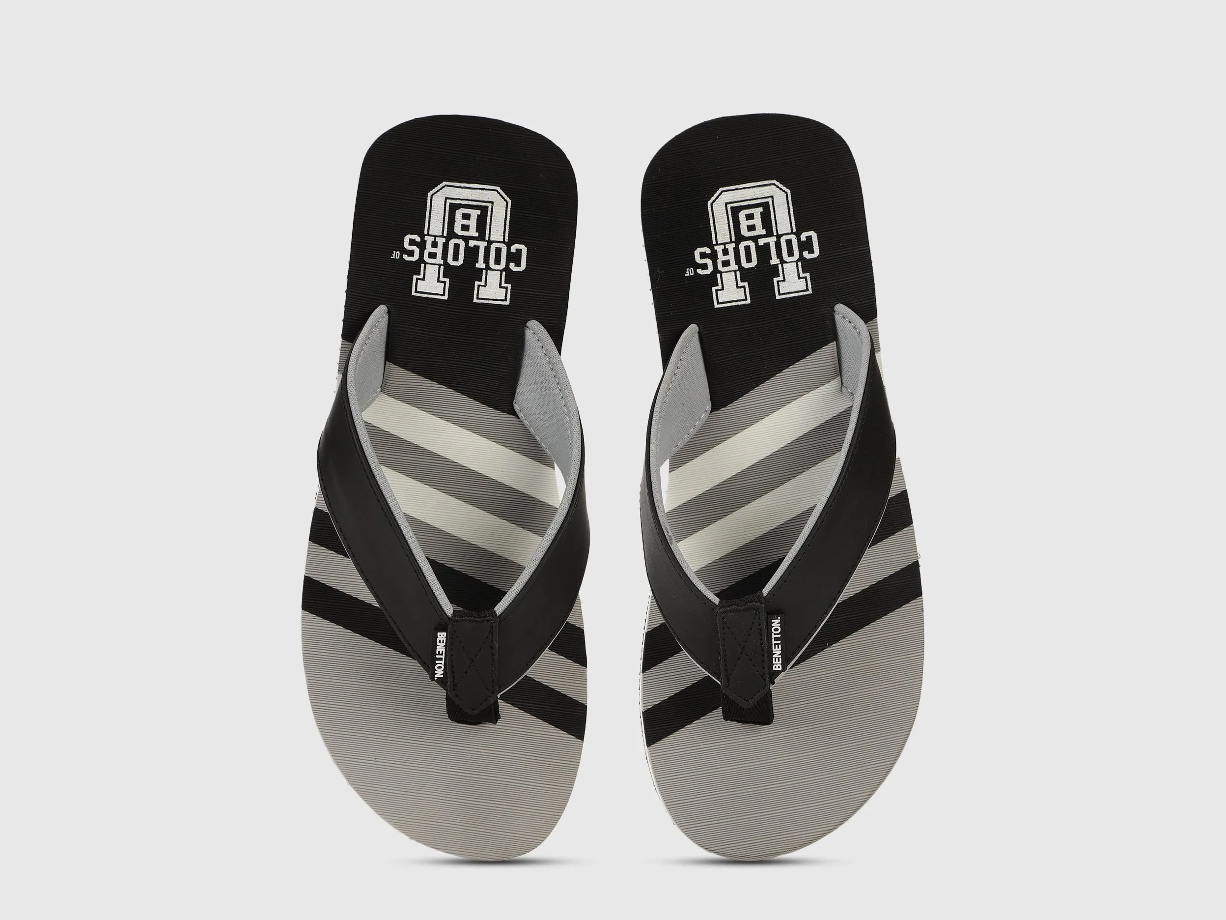 Men's Grey & Black Striped Thong Flip-Flops