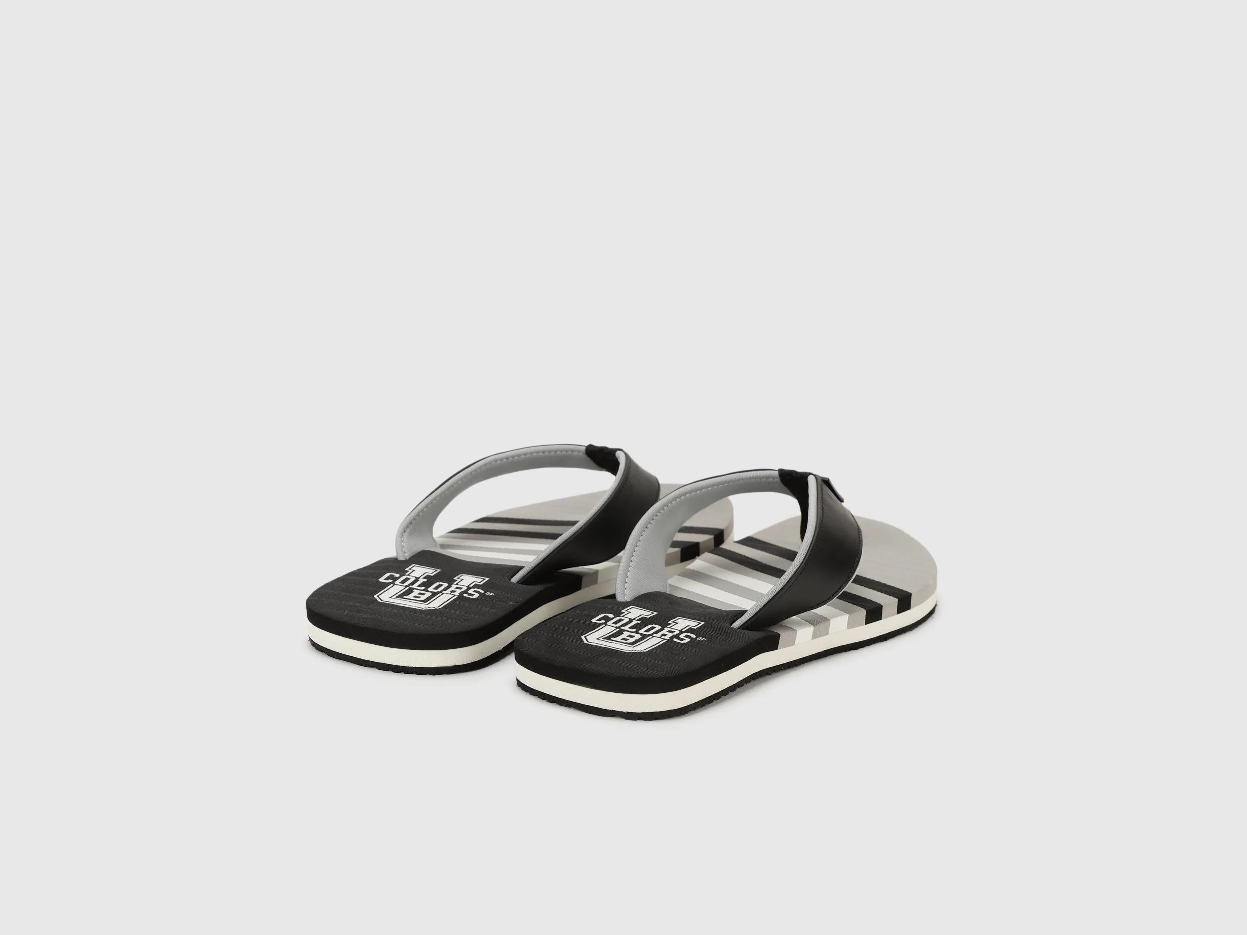 Men's Grey & Black Striped Thong Flip-Flops