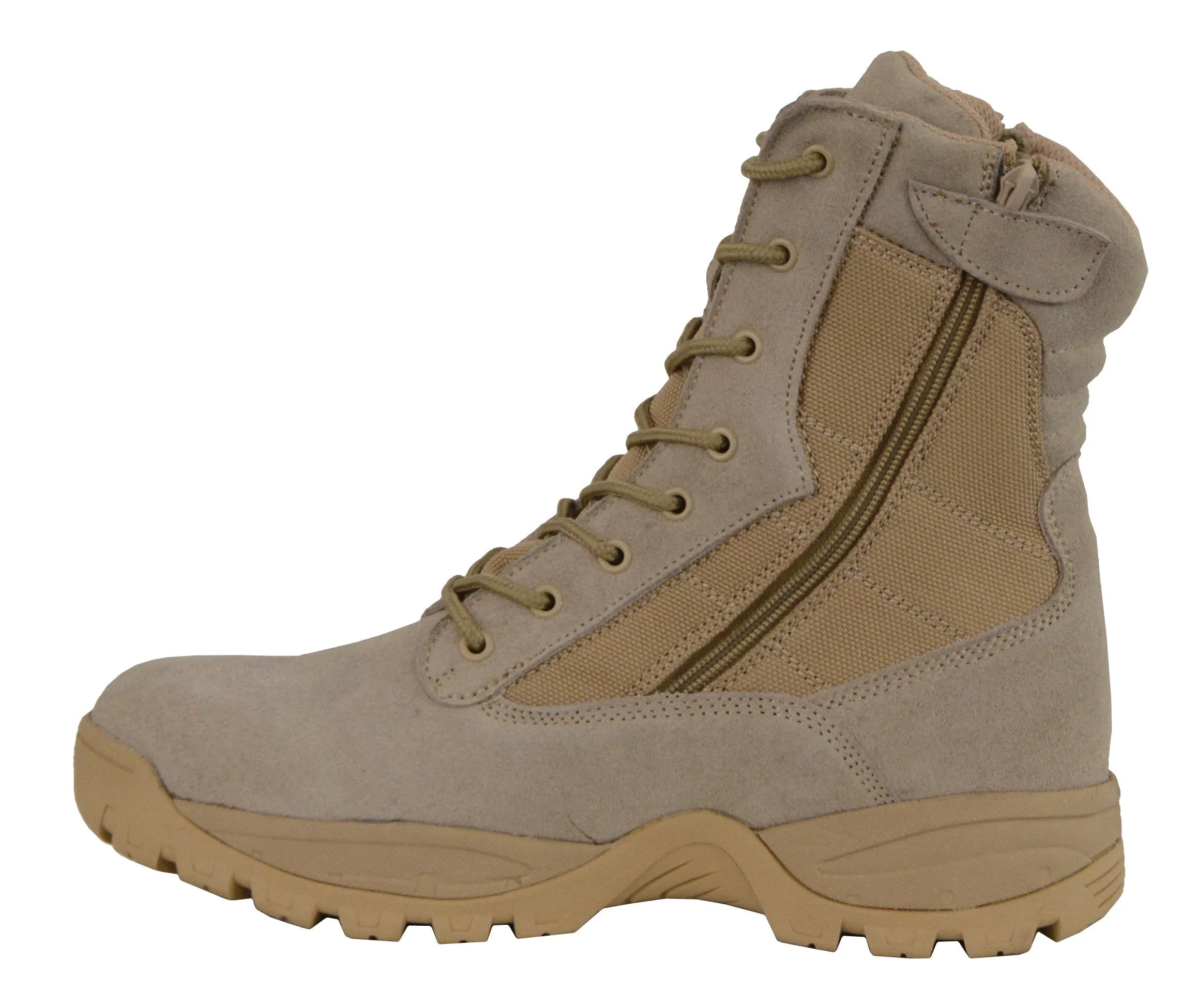 Men's Riding 9" Sand color Leather Nylon tactical boot with side zipper