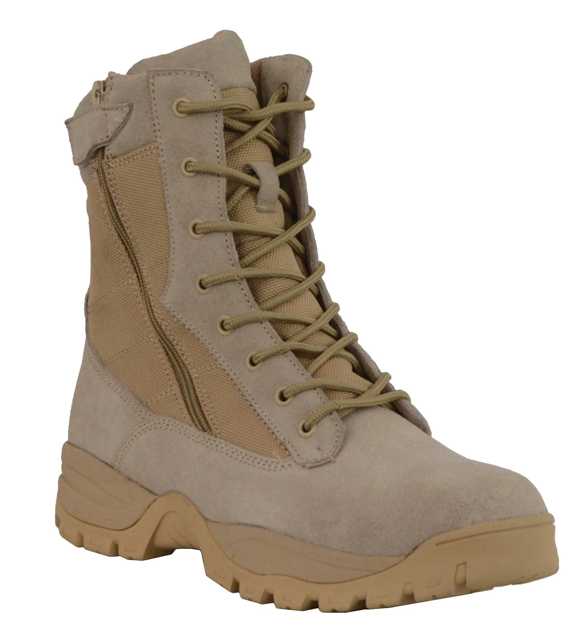 Men's Riding 9" Sand color Leather Nylon tactical boot with side zipper