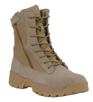 Men's Riding 9" Sand color Leather Nylon tactical boot with side zipper