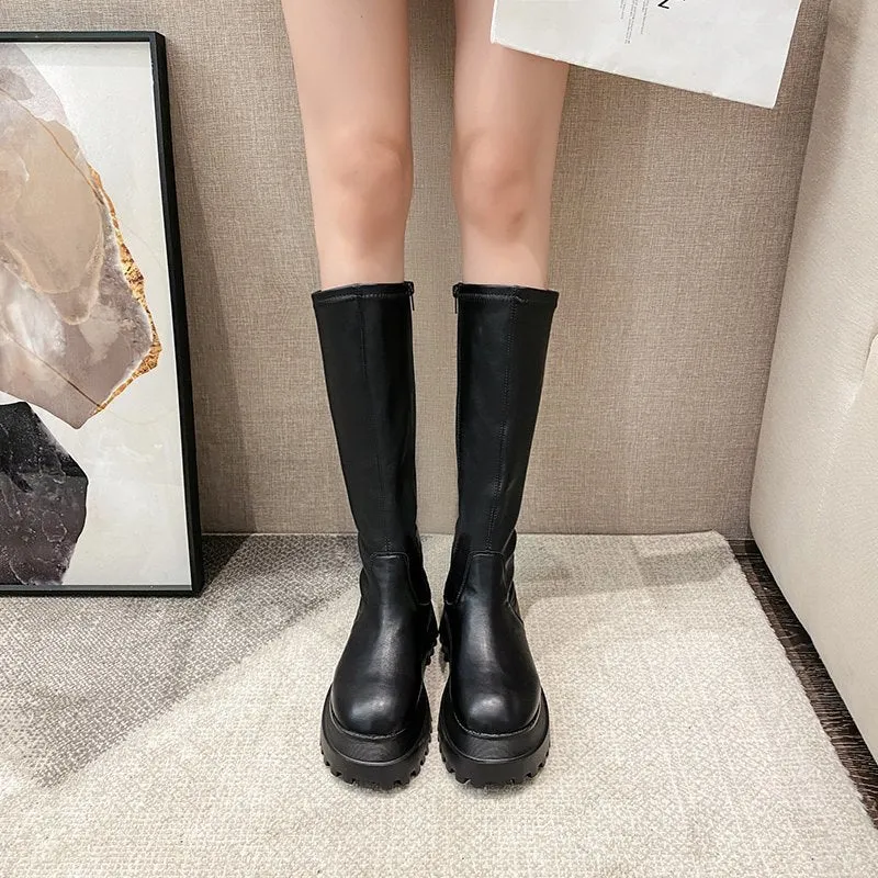 Motorcycle boots side zipper platform Martin boots