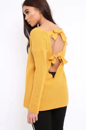 Mustard Knitted Jumper with Bow Back - Oliviah