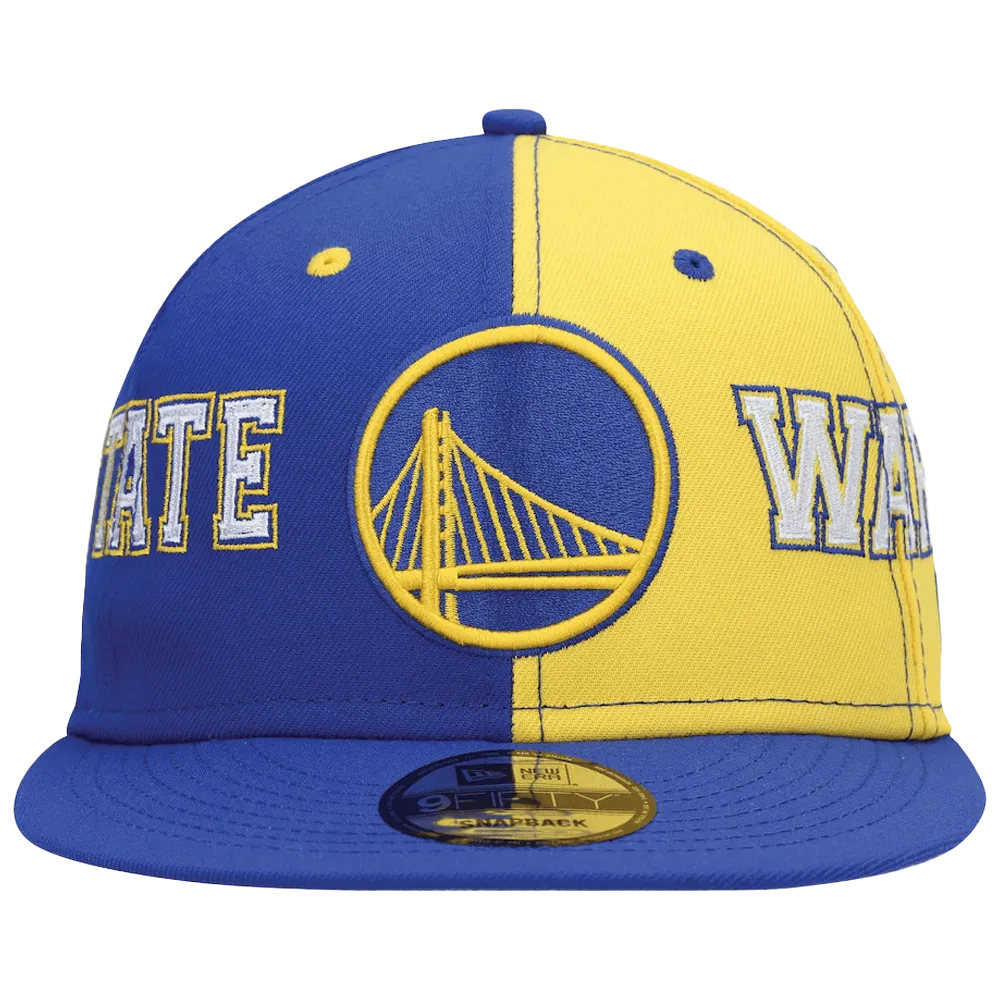 New Era Men's Golden State Warriors Royal/Gold Team Split 9Fifty Snapback Hat