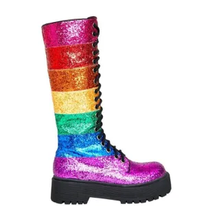 New Rainbow Color Platform Women Shoes Woman Thick Sole Cross-Tied Mid-Calf Boots Autumn Bling Bling Sequin Botas Mujer