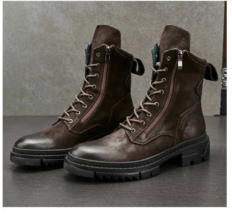 Nice Boots Men Retro Genuine Leather Motorcycle Mid-calf Boots Cool Man Work Safety Fashion Winter Shoes US Size 10