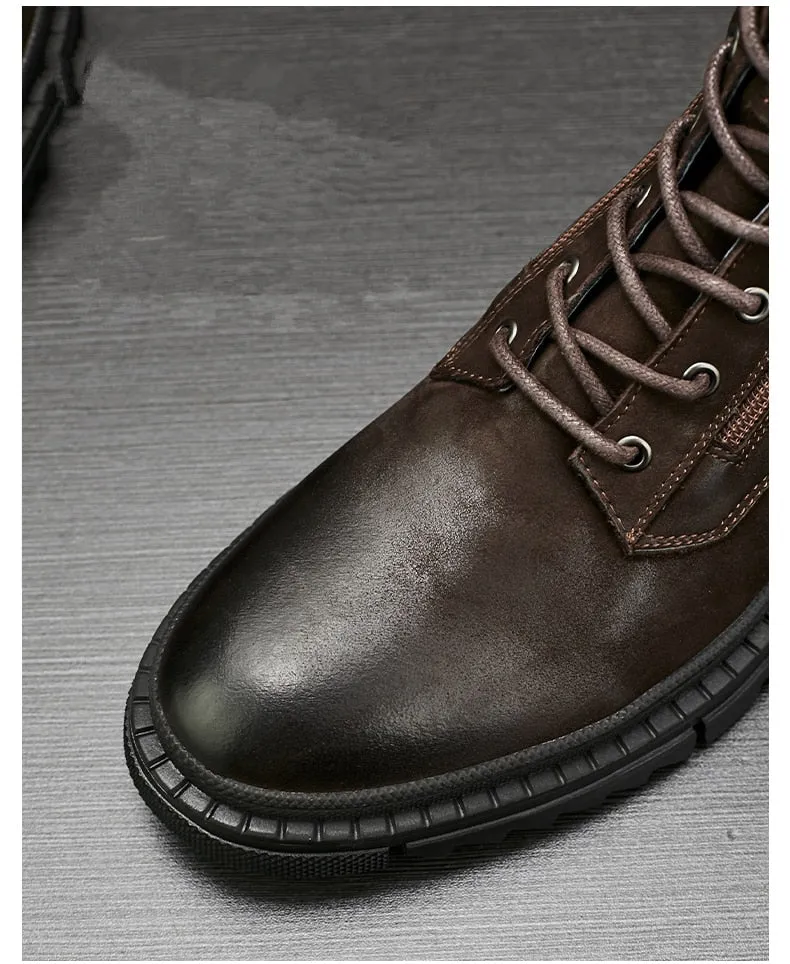 Nice Boots Men Retro Genuine Leather Motorcycle Mid-calf Boots Cool Man Work Safety Fashion Winter Shoes US Size 10