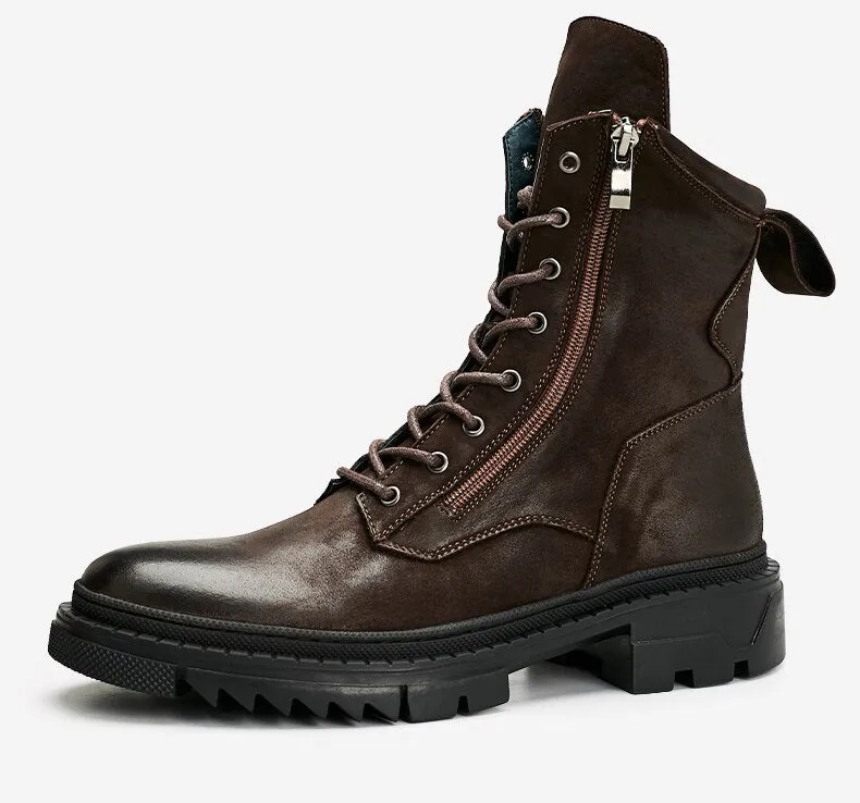 Nice Boots Men Retro Genuine Leather Motorcycle Mid-calf Boots Cool Man Work Safety Fashion Winter Shoes US Size 10