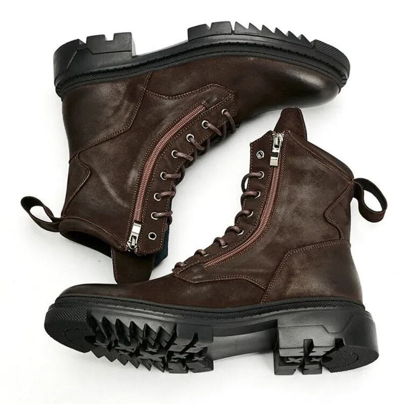 Nice Boots Men Retro Genuine Leather Motorcycle Mid-calf Boots Cool Man Work Safety Fashion Winter Shoes US Size 10