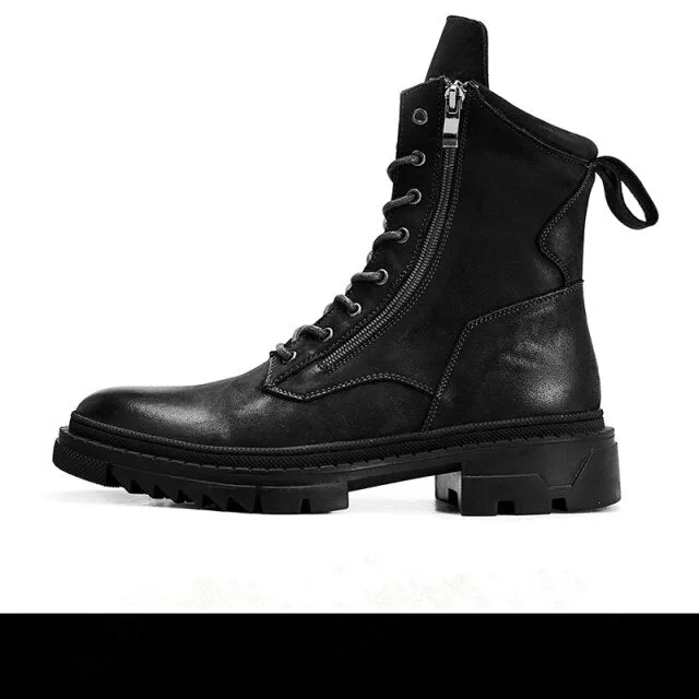 Nice Boots Men Retro Genuine Leather Motorcycle Mid-calf Boots Cool Man Work Safety Fashion Winter Shoes US Size 10