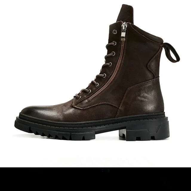 Nice Boots Men Retro Genuine Leather Motorcycle Mid-calf Boots Cool Man Work Safety Fashion Winter Shoes US Size 10