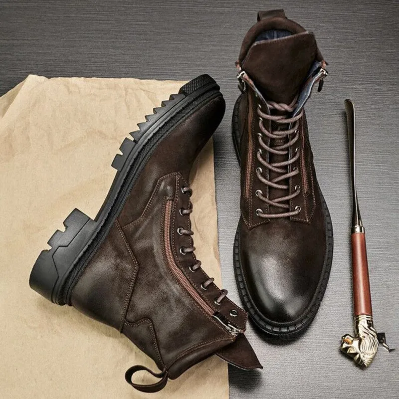 Nice Boots Men Retro Genuine Leather Motorcycle Mid-calf Boots Cool Man Work Safety Fashion Winter Shoes US Size 10