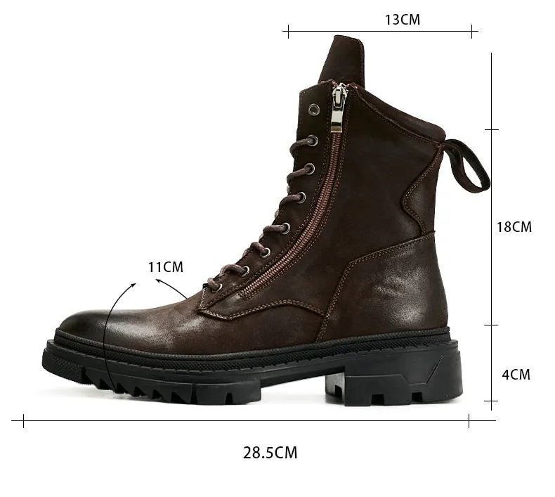 Nice Boots Men Retro Genuine Leather Motorcycle Mid-calf Boots Cool Man Work Safety Fashion Winter Shoes US Size 10