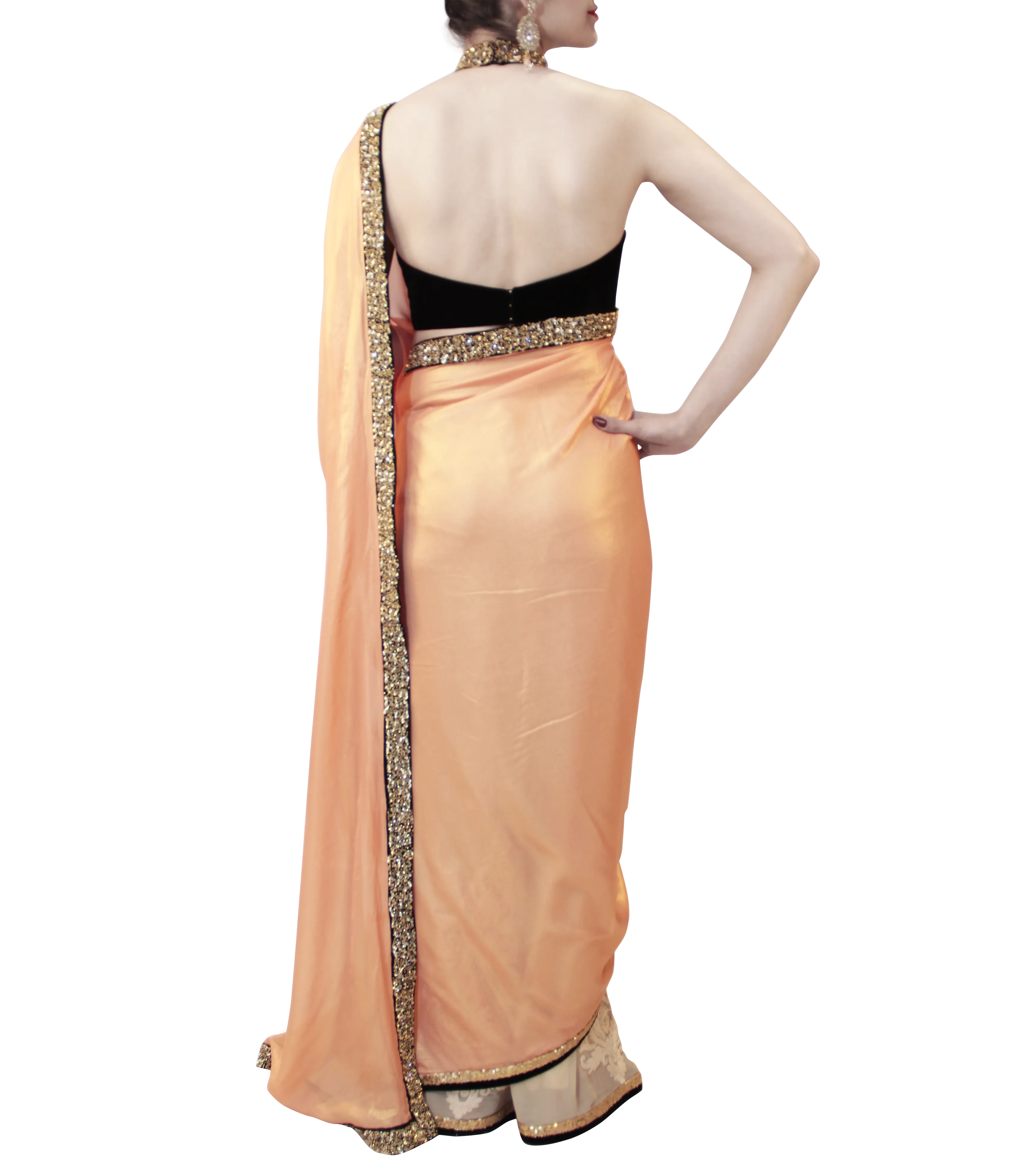 PEACH AND BLACK SAREE