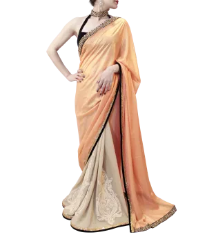 PEACH AND BLACK SAREE