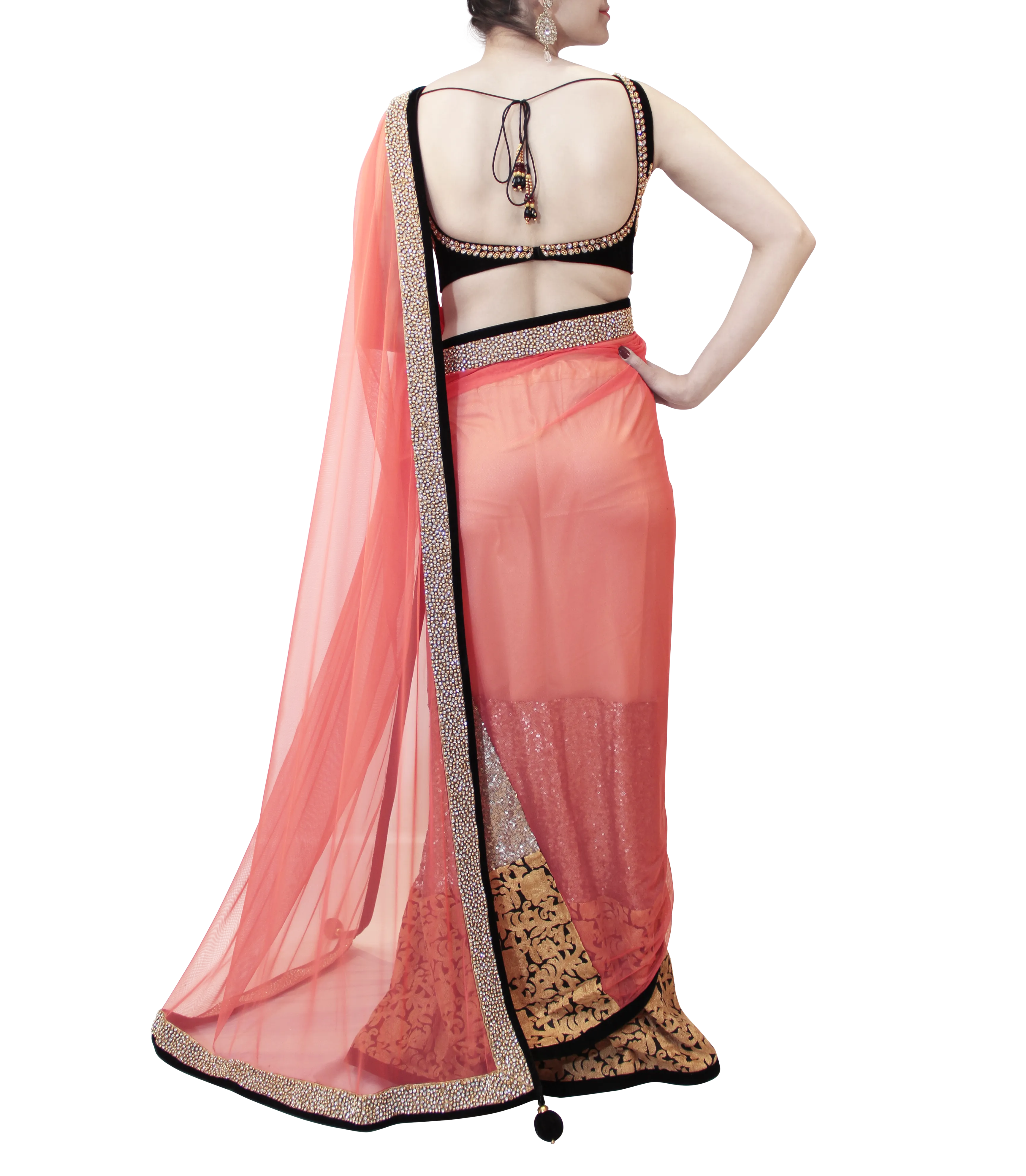 PINK AND BLACK SAREE