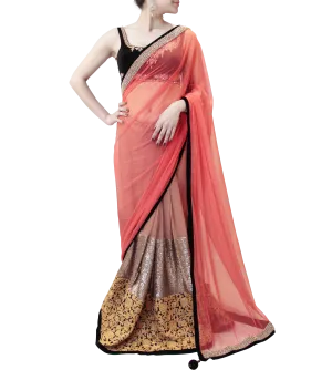 PINK AND BLACK SAREE