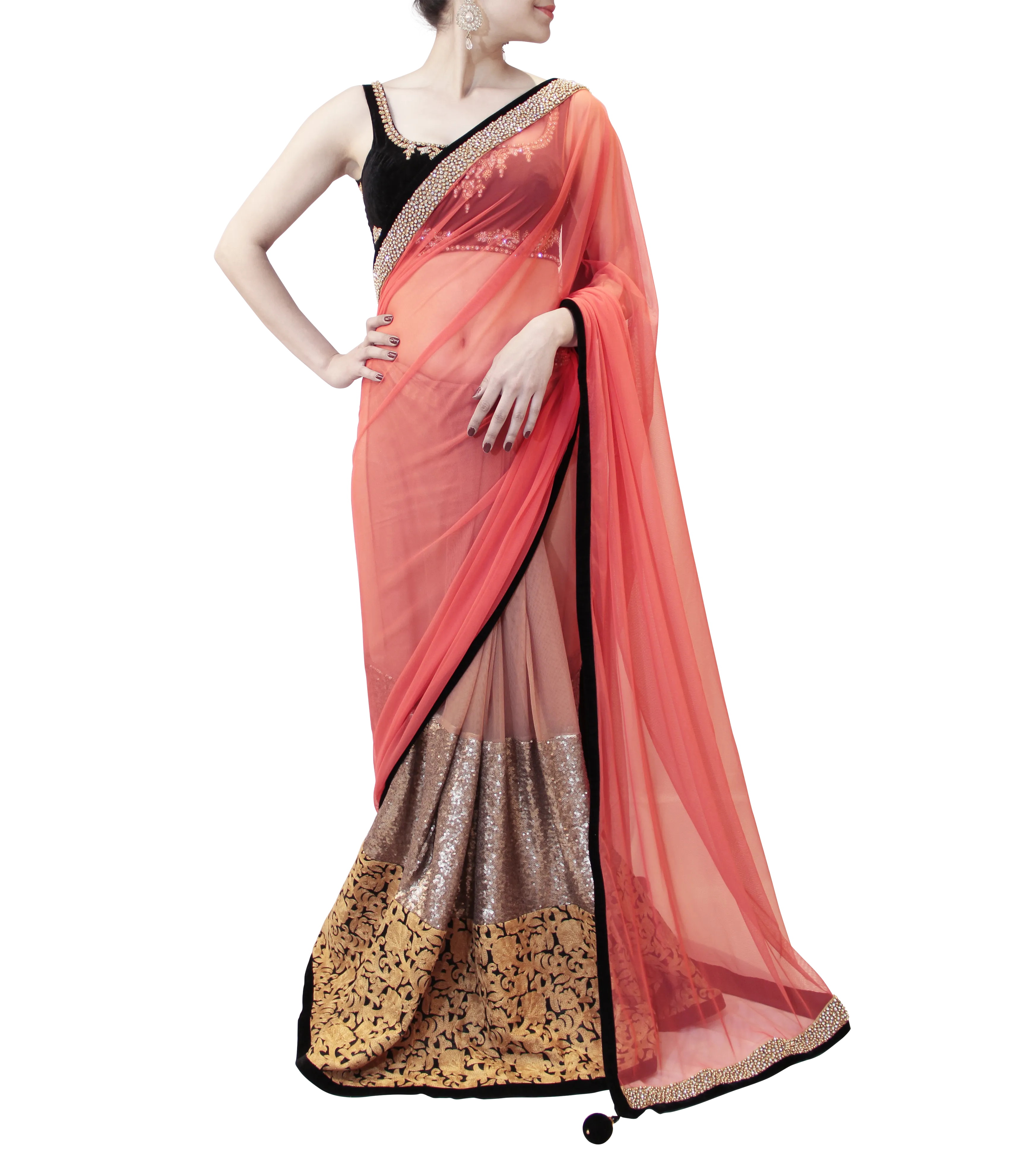 PINK AND BLACK SAREE