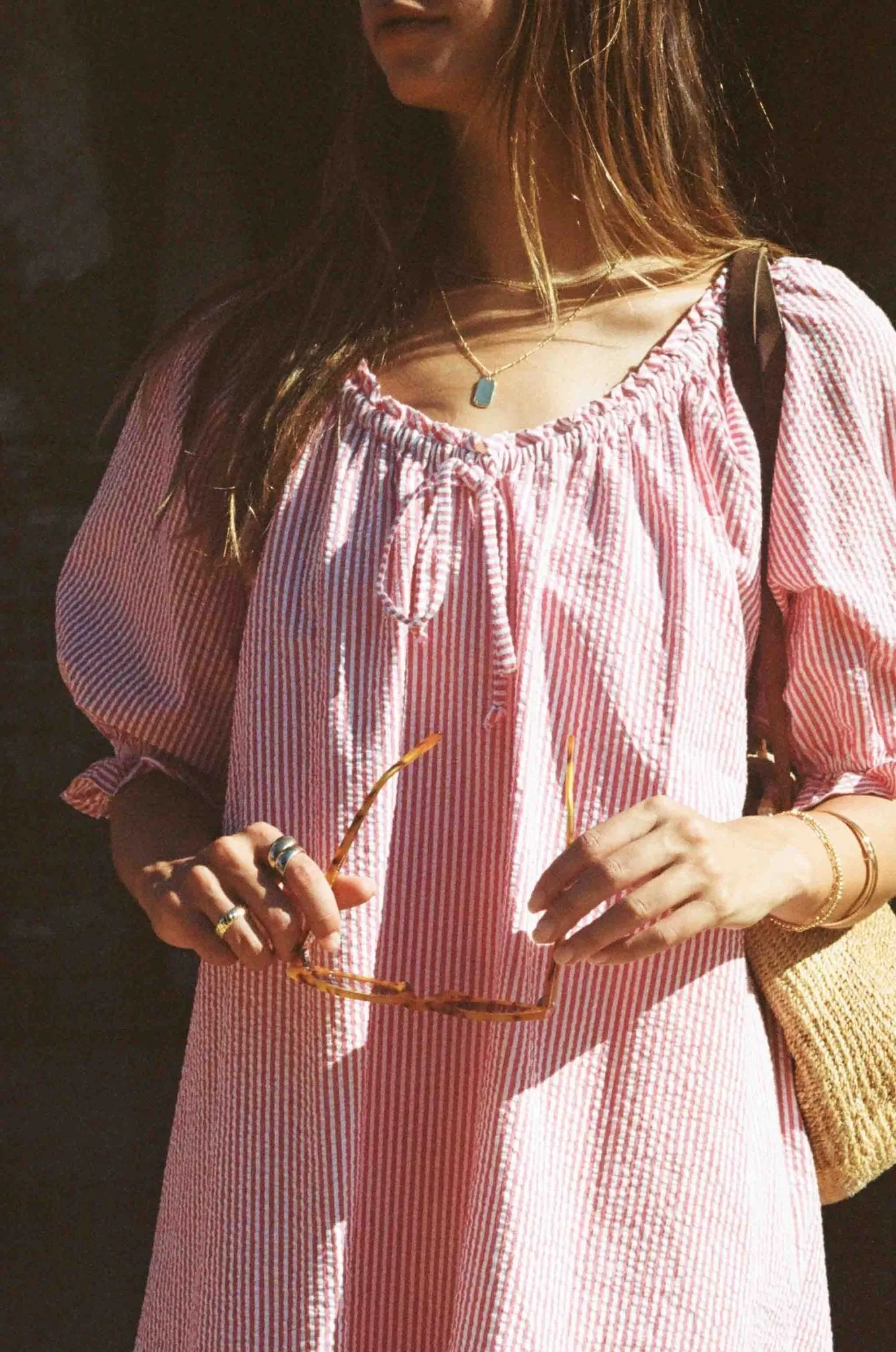 Portofino Dress - Red and White Seer Sucker